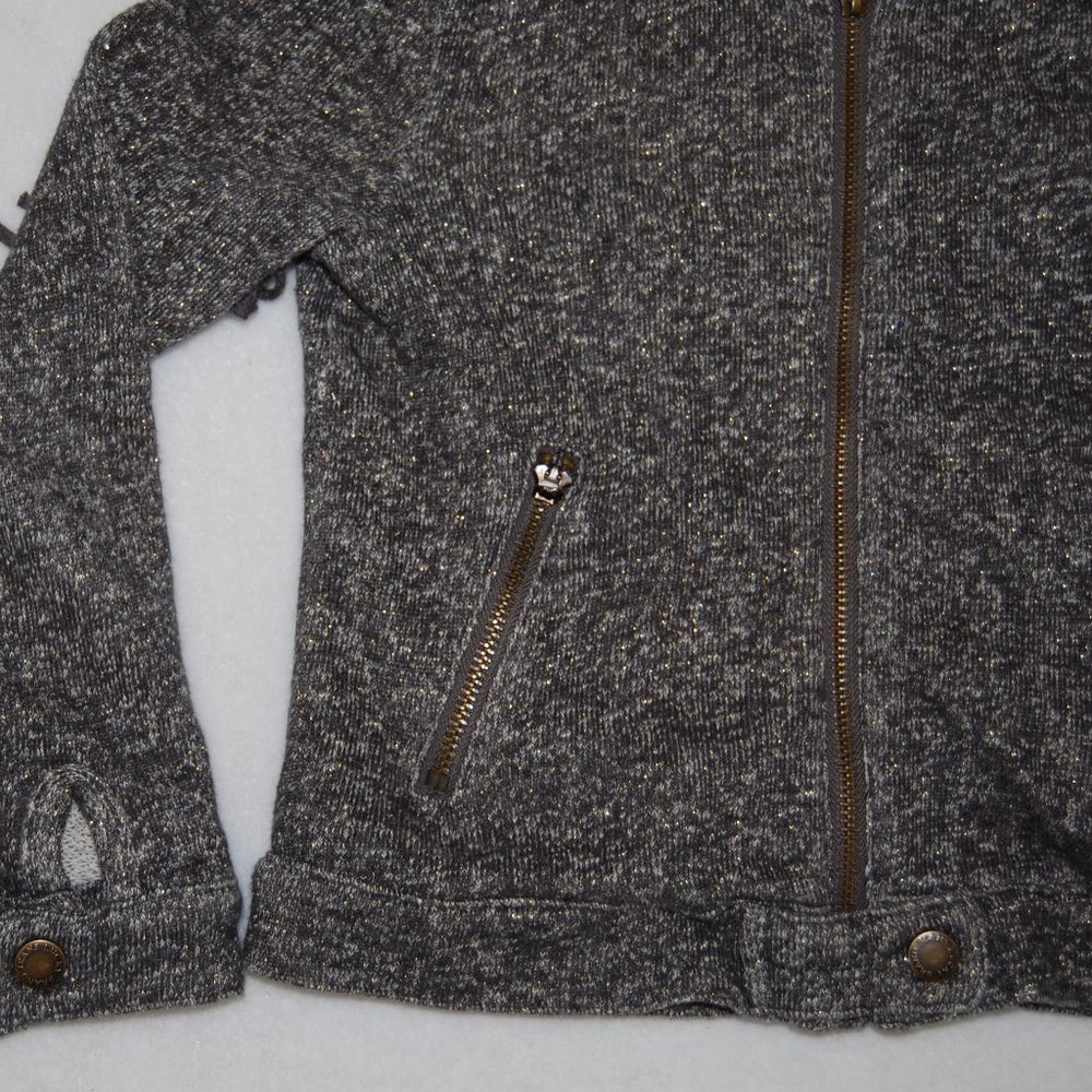 Lucky Brand Girls Size 5, Gray Soft Cotton Jacket with Fringe Sleeves - Picture 4 of 12